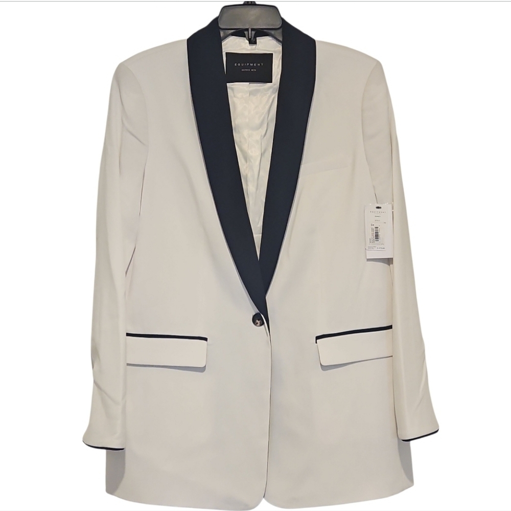 NWT Equipment Quincy Shawl Collar Blazer White Black Sz 8 - Picture 6 of 13